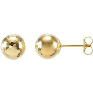    7mm  14K Yellow Gold Diamond Cut Mirror Ball Post Earrings Jewelry
