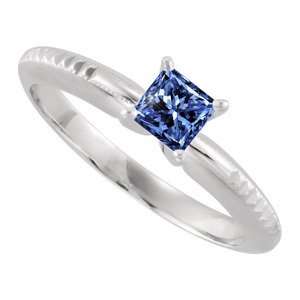   Solitaire 14K White Gold Ring with Blue Diamond 0.1+ carat Princess