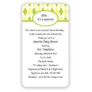 Boy Baby Shower Invitations   Lime and Yellow Argyle Social Invitation 