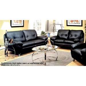  Contemporary Modern Style Black Leather and Chrome Legs Living Room 