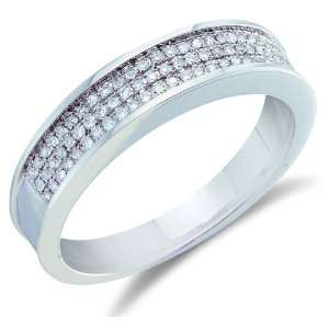 Size 5   10K White Gold Diamond Three Rows MENS Wedding Band Ring   w 