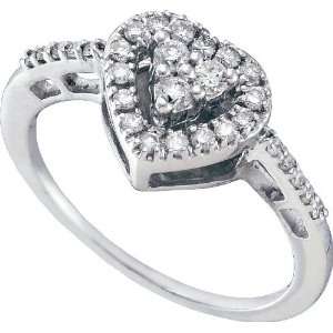  14k. White Gold Diamond Heart Promise Ring 1/3 Ctw  Size 