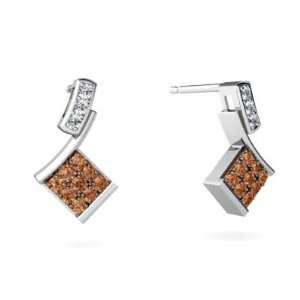  14K White Gold Cognac Diamond Drop Earrings Jewelry