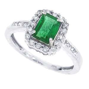  1.10Ct Emerald Cut Genuine Emeraldand Diamond Ring in 14Kt 