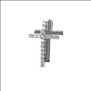   Gold, Double Cross Pendant Charm Lab Created Gems 16mm Wide Jewelry