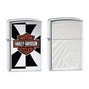 Zippo Lighter Set   Harley Davidson Reflection and Engraved Burst Logo 