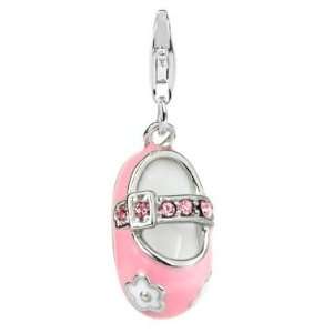 Sterling Silver Girl Baby Shoe Charm with Lobster Clasp Pink Enamel 