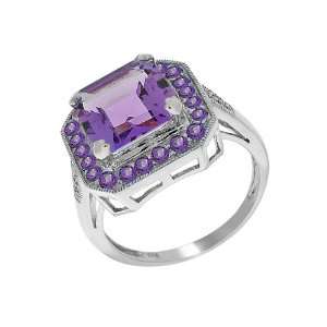    9ct White Gold Amethyst & Diamond Cocktail Ring Size 5.5 Jewelry