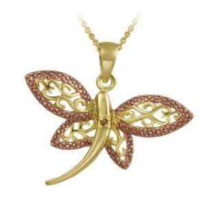   and Rose Gold over Silver Diamond Accent Filigree Dragonfly Necklace