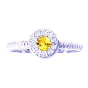  14K White Gold Small Round Gemstone and Diamond Disc Ring 
