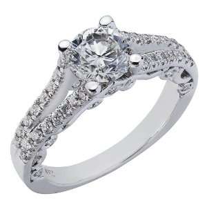 14K White Gold Round Brilliant Cut Diamond Engagement Ring Split Shank 