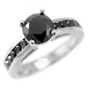  2.65ct AAA Black Diamond Engagement Ring 14k White Gold 