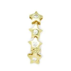 14k Yellow Gold CZ 14 Gauge 4 Stars Body Jewelry Belly Ring   Measures 