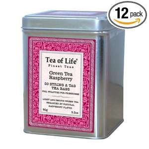   Life Green Tea Series,Raspberry, 50 Count, 3.1 Ounce Tin (Pack of 12