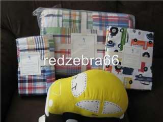   Madras Twin Quilt+Sham+Transportation Sheet Set+Car Plush 6 pc  