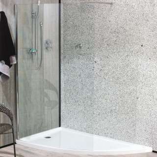 corner 38 X 66 shower base with curved front designed to receive a 