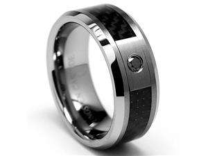   Carbide W/ BLACK DIAMOND Wedding Band Ring With Carbon Fiber Inlay