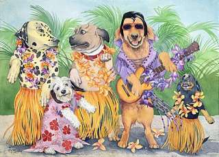 GREETING CARDS HAPPY BIRTHDAY Hawaiian Hula Dogs Band  