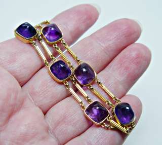 Vintage European 12ct Sugarloaf Amethyst Bracelet 18K Estate Jewelry 