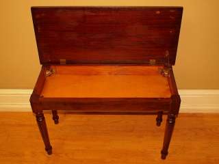 Antique Spindle Carved Mahogany Flip Top Console Table Stool Piano 