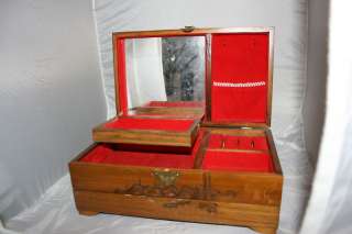 Vintage Asian Wooden Musical Jewelry Box  