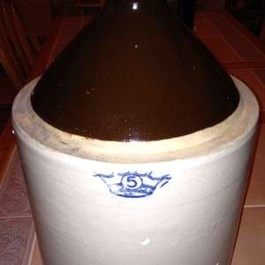 antique crown 5 gallon stoneware pottery jug crock pot  