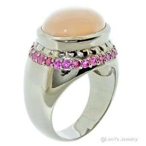   with Oval Moonstone and Pink Rubies, Ring Size 8.75 LenYa Jewelry