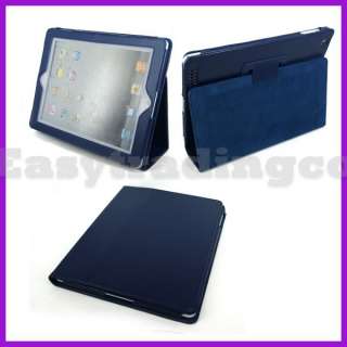 Leather Case Cover Stand Apple iPad 2 Navy Blue Stylus  