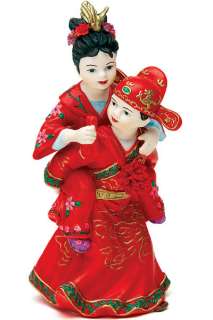 Cute Asian Couple in Traditional Wedding Attire Cake Topper