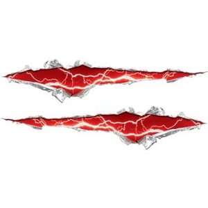   Ripped / Torn Metal Look Decals With Red Lightning Strike Automotive