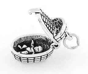 STERLING SILVER 925 BABY MOSES BASKET 3D CHARM/PENDANT  