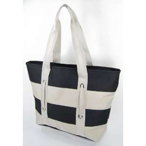 Nautical Striped Beach Bag or Re Useable Grocery Tote Silver and Black