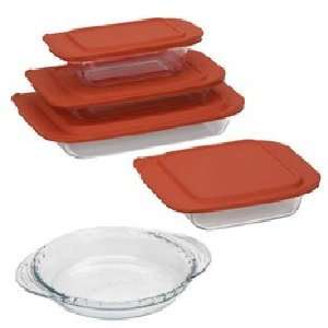  Pyrex 1088649 9pc Bakeware Set with Red Covers Kitchen 