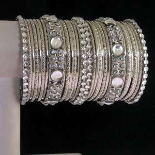 BOLLYWOOD INDIAN SIMULATED DIAMOND 30 PCS SILVER BANGLE~SZ~2.4  