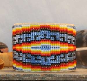 New BEADED Buckskin Leather Native American Indian Jewelry Cuff 