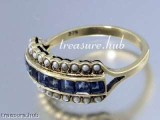   9ct Solid Gold NATURAL Sapphire & Pearl Anniversary/Eternity Ring