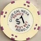 old $ 1 club cal neva casino poker chip vintage
