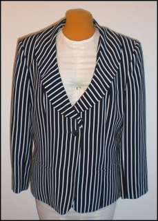 Black and White Striped Blazer Jacket Petite Bust 39 by Kasper  