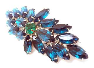   Brooch Pin Teal Emerald Green Prong Set Rhinestone Jewelry  