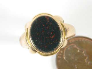 ANTIQUE ENGLISH 15K GOLD BLOODSTONE AGATE SEAL RING  