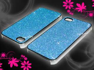 Blue Bling Glitter Diamond Cover Case + LCD Film For iPhone 4G 
