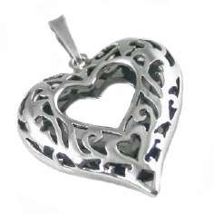 Filigree Sterling Silver Puffed Heart Pendant  