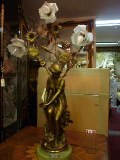 Antique Art Nouveau Lady Figurine spelter Bronze Lamp  
