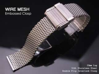 20mm Poilshed Mesh Watch Band Bracelet Wire Mesh Embossed Interlock 