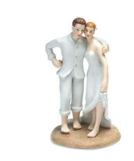 Beach Bride Groom Porcelain Couple Wedding Cake Topper  