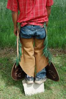   TEXAS style Batwing Chaps. Brand New. Green and Brown )))))  