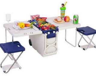   folds out to Plastic Mini Picnic Camping Table Two Stools  