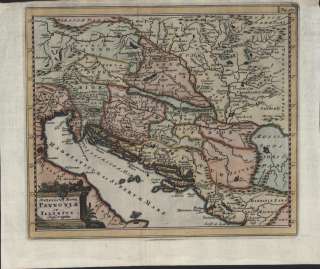   Balkans Adriatic coast 1729 Cluver original antique hand colored map