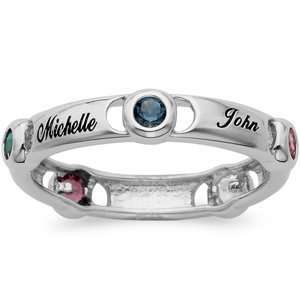  Sterling Silver Family Name & Bezel Set Birthstone Band Jewelry