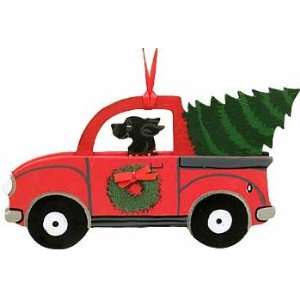  Black Lab in Truck with Tree Christmas Ornament